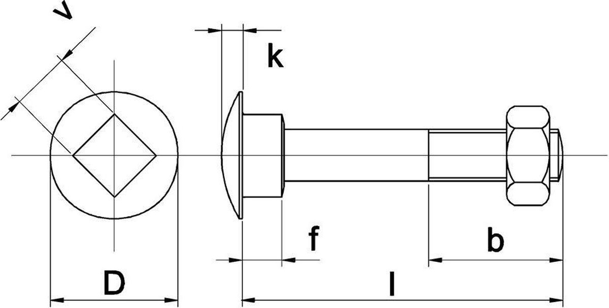 Slotbout M10x20mm Staal Verzinkt + moer - 100 stuks