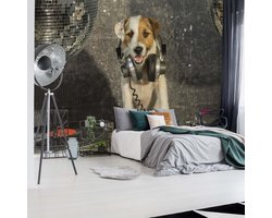 Fotobehang - Vlies Behang - Kinderbehang - DJ Disco Hond met Koptelefoon - 152,5 x 104 cm
