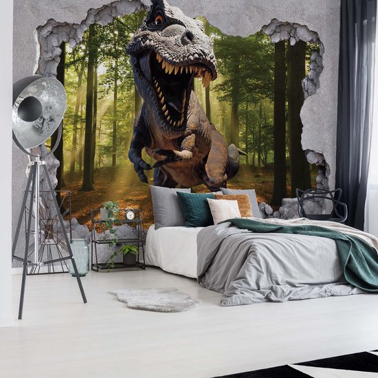 Peinture murale Dinosaure 3D sautant du trou dans le mur | V4 - 254 cm x 184 cm | Polaire 130gr / m2
