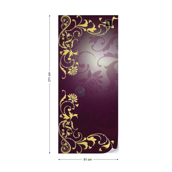 Papier peint Motif Floral Or Violet | PORTE - 211cm x 90cm | Polaire 130g / m2