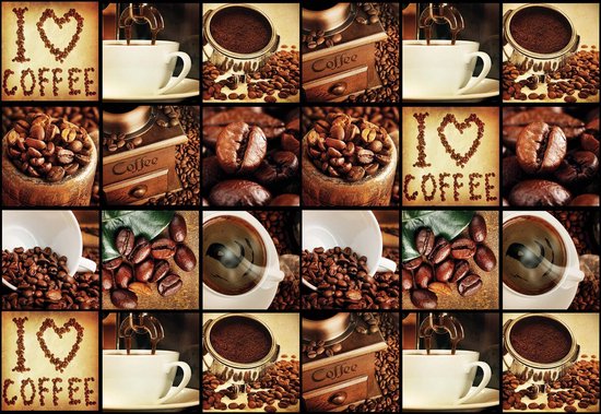 Fotobehang Coffee Cup Beans Brown | XXXL - 416cm x 254cm | 130g/m2 Vlies