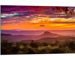 Dibond - Zonsondergang over Landschap in Costa Rica - 90x60 cm Foto op Aluminium (Met Ophangsysteem)