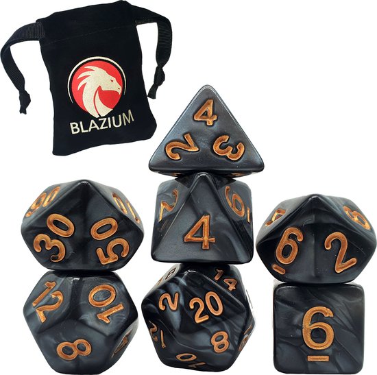 Afbeelding van het spel Blazium - Preal Series - Black Pearl - Incl. velvet bewaarzakje - DnD dice set - Dungeons and Dragons dobbelstenen