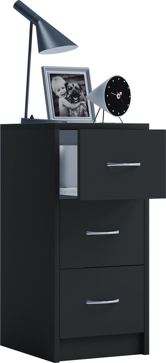 Vcm Nachtkastje Bijzettafel Lade Console Boxspring Nachtkastje Boxal Maxi Zwart