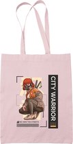 Anime Waifu City Warrior Totebag - Manga Meisje Boodschappen Tas van katoen. PINK