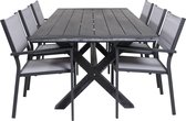 Rives tuinmeubelset tafel 200x100cm, 6 stoelen Copacabana, zwart,grijs.