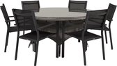 Volta tuinmeubelset tafel 150x150cm, 6 stoelen Copacabana, grijs,zwart.