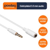 Gold-plated Powteq - Audio verlengkabel - 3.5mm jack - 3 meter - Stereo - Wit