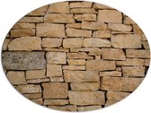 Dibond Ovaal - Muur van Opgestapelde Beige Stenen - 96x72 cm Foto op Ovaal (Met Ophangsysteem)