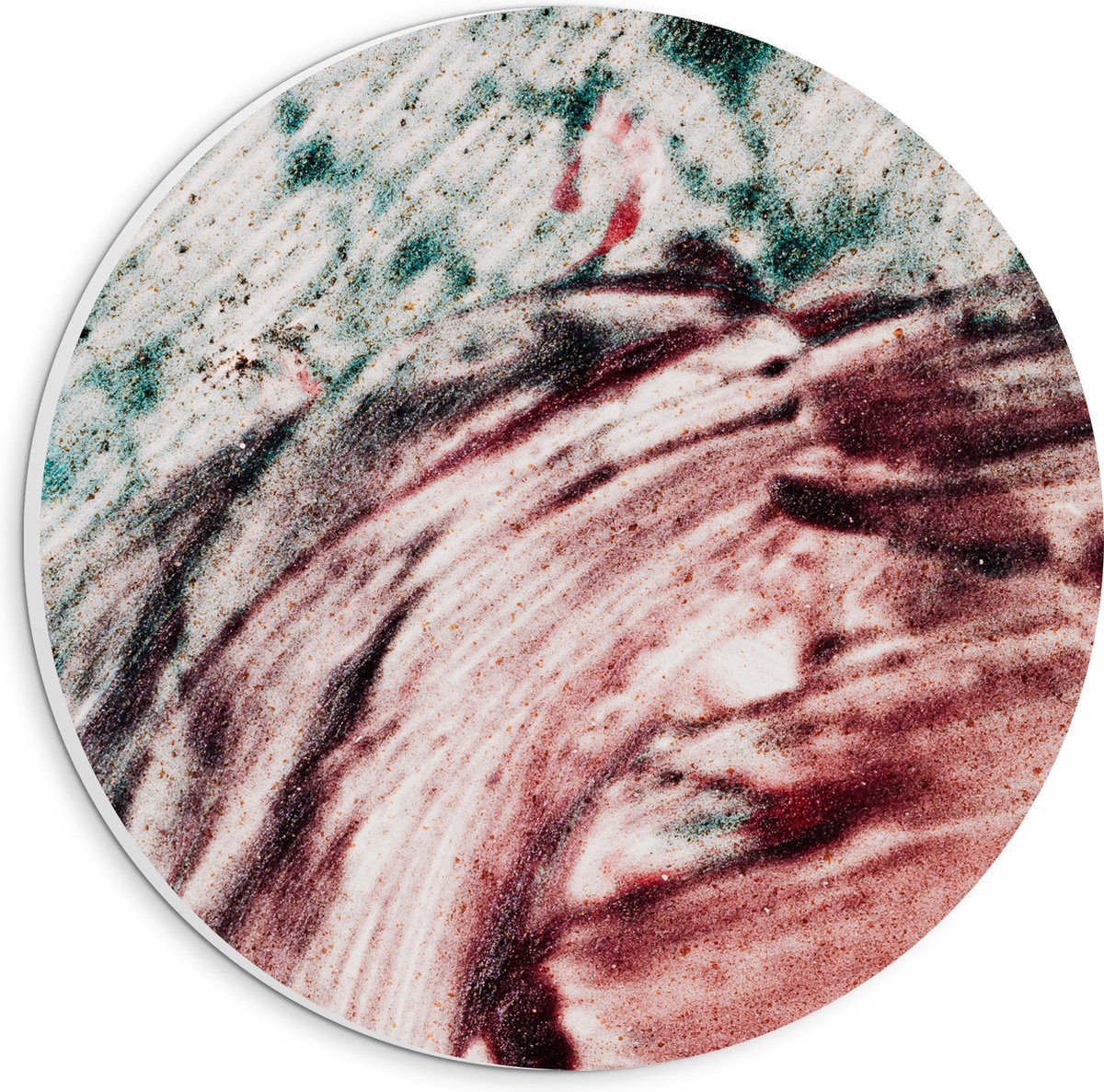 PVC Schuimplaat Muurcirkel - Schilderij met Groene en Rode Verf - 20x20 cm Foto op Muurcirkel (met ophangsysteem)