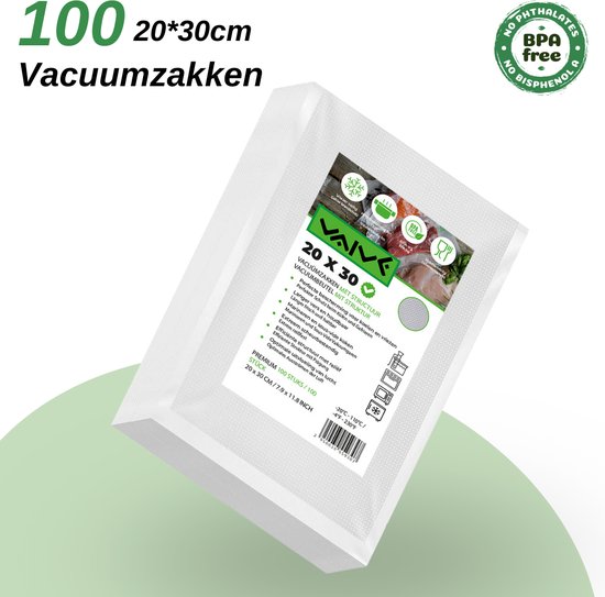 Boîte de 100 sacs sous vide VAIVE 20x30 cm. Sans BPA ni phtalates. Résistant à la chaleur.