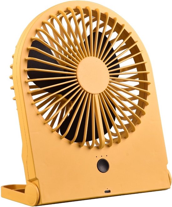 Draadloze Trio Leuchten Breezy tafelventilator 23 cm, accu oplaadbaar, 3 snelheden, bureau ventilator geel