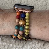 Apple Watch Bohemian Watchband - taille 42/ 44/45 mm - perles de verre et de bois enfilées élastiques - style bohème Ibiza