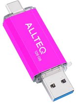 USB stick - Dual USB - USB C - 128 GB - Roze - Allteq