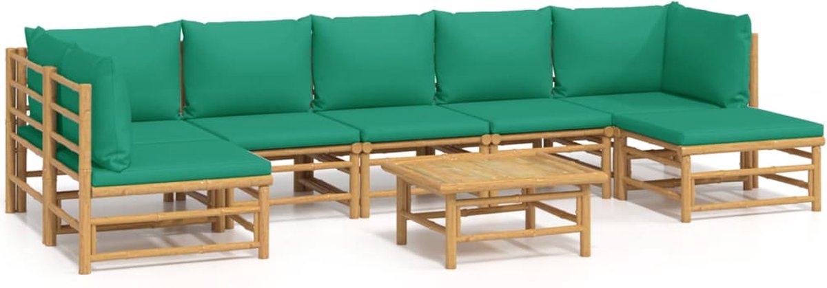 vidaXL 8-delige - Loungeset - met - kussens - bamboe - groen