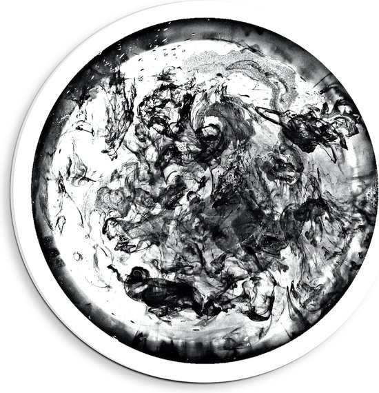 PVC Schuimplaat Muurcirkel - Witte Cirkel met Zwarte Verf erin - 40x40 cm Foto op Muurcirkel (met ophangsysteem)