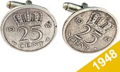 Manchetknopen Kwartje 1948 Verzilverd - Uniek en Stijlvol Sieraad met Jaartal - Cadeau Geboortejaar - Alle Jaartallen Beschikbaar - Doorsnede 1,8 cm