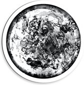 Dibond Muurcirkel - Witte Cirkel met Zwarte Verf erin - 50x50 cm Foto op Aluminium Muurcirkel (met ophangsysteem)