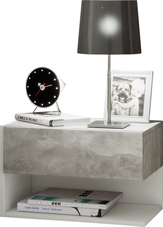 NiHome Wandgemonteerde houten nachtkastje accessoires organizer, dubbele lade nachtkastje muur opslag plank rek met magnetische haken, slaapkamer slaapzaal muur caddy houder voor telefoon bril wekker