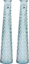 Decoris bloemenvazen van gerecycled glas - set 2x - D7 x H32 cm - blauw