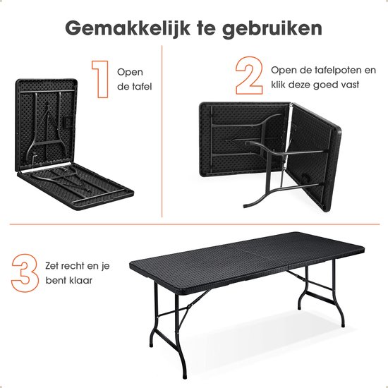 Lenx Klaptafel - Inklapbare tafel - 180x75x74cm -Opvouwbare Tuintafel - Vouwtafel - Inclusief handvat en 2 tafelkleden - 6 tot 8 Personen van Lenx — afbeelding 4