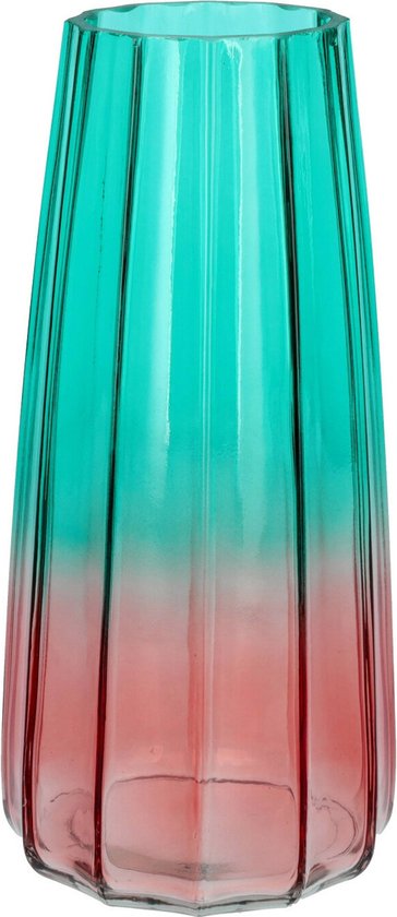 Bellatio Design Bloemenvaas - blauw/roze gekleurd - glas - D10 x H21 cm - vaas