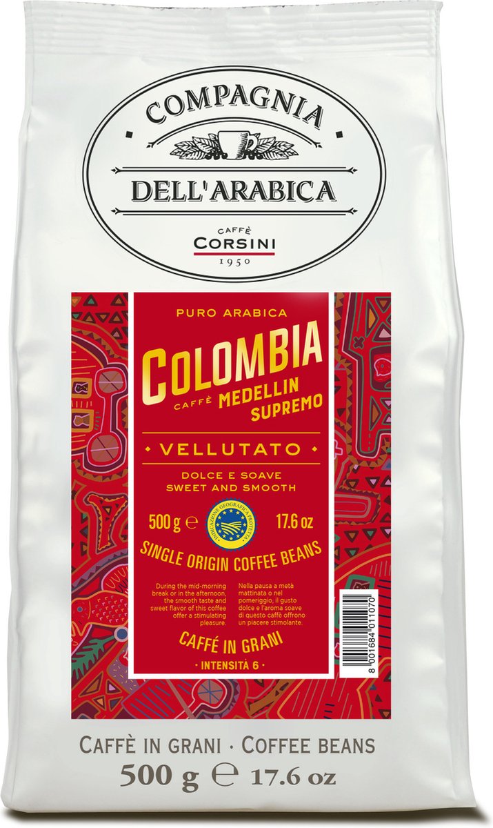 Compagnia dell'Arabica - Italiaanse koffie-Colombia 500 gram Medellin Supremo 'Single Origin' koffiebonen