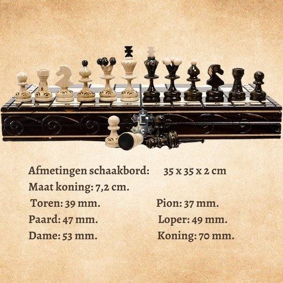 Thumbnail van een extra afbeelding van het spel TIB Adembenemende Handgemaakte Schaakset - Luxe Schaakset