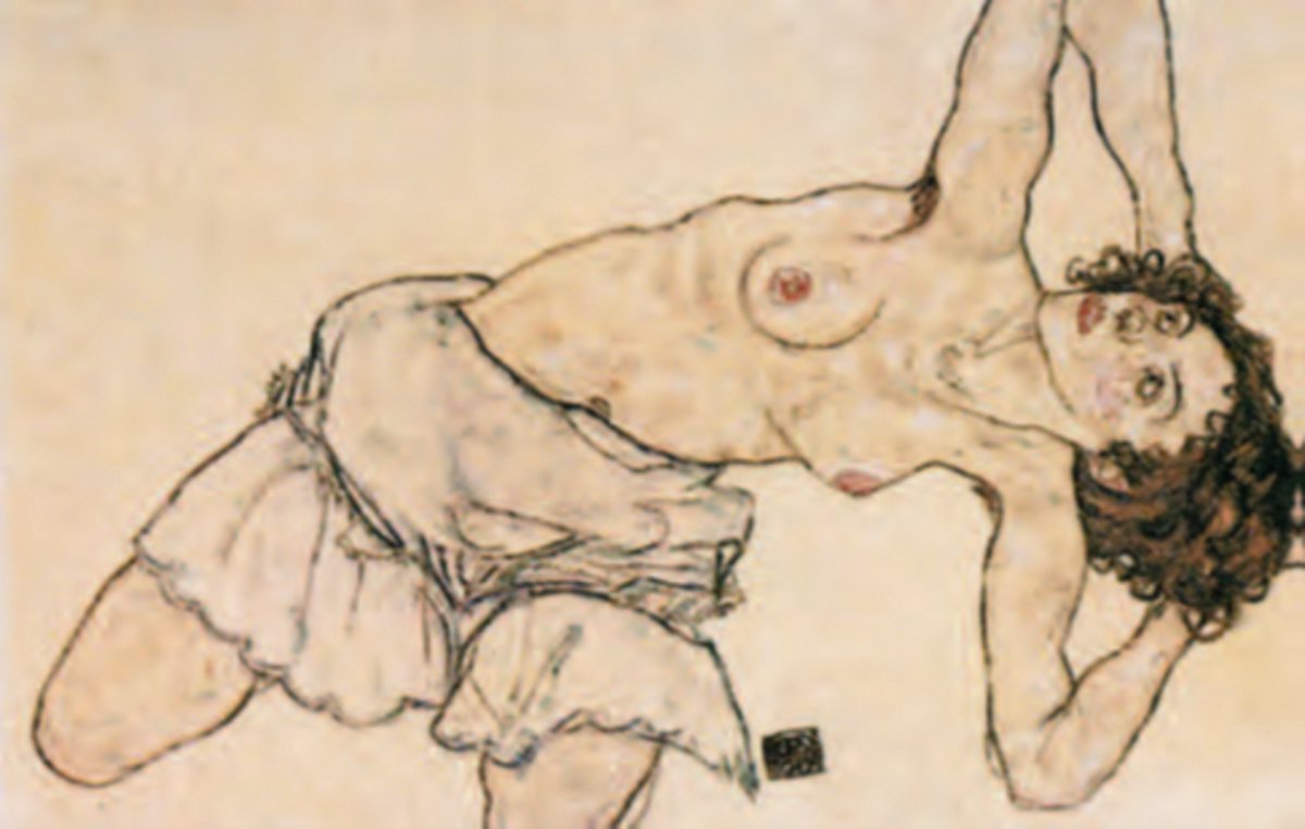 Egon Schiele - Knielende vrouw naar links gebogen - Kunstposter - 40x50 cm