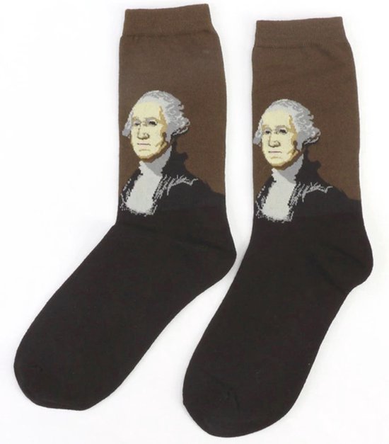 Elastische hoge sokken George Washington - Gilbert Stuart - Portret van George Washington - USA - President - Interpretatie - Kunstwerk - Kunst - Schilderij - Maat 35 - 42