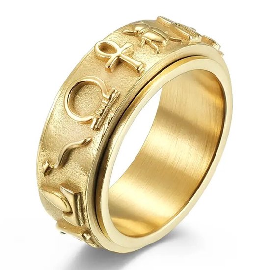 Anxiety Ring - (Egypte) - Stress Ring - Fidget Ring - Anxiety Ring For Finger - Draaibare Ring - Spinning Ring - Goud - (18.00 mm / maat 57)