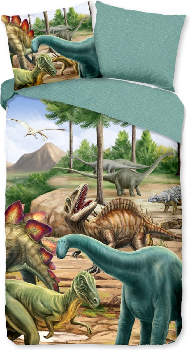 Warme kids flanel dekbedovertrek Dinosaurus - 140x200/220 (eenpersoons) - hoogwaardig en superzacht - vrolijke uitstraling