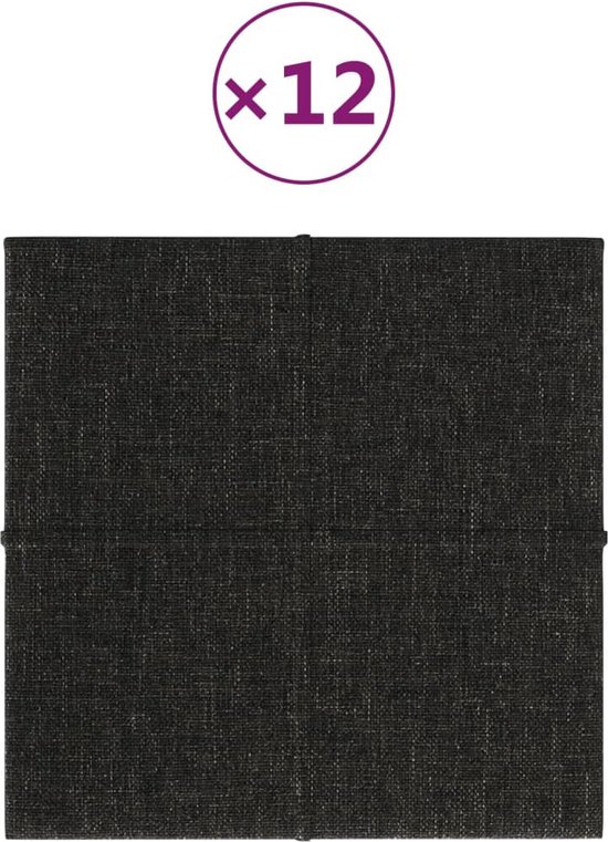 vidaXL-Wandpanelen-12-st-1,08-m²-30x30-cm-stof-zwart