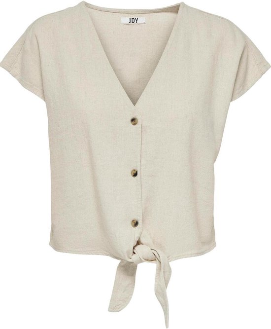 Jacqueline de Yong T-shirt Jdysay S/s Linen Knot Shirt Wvn 15287724 Oatmeal/melamge Dames