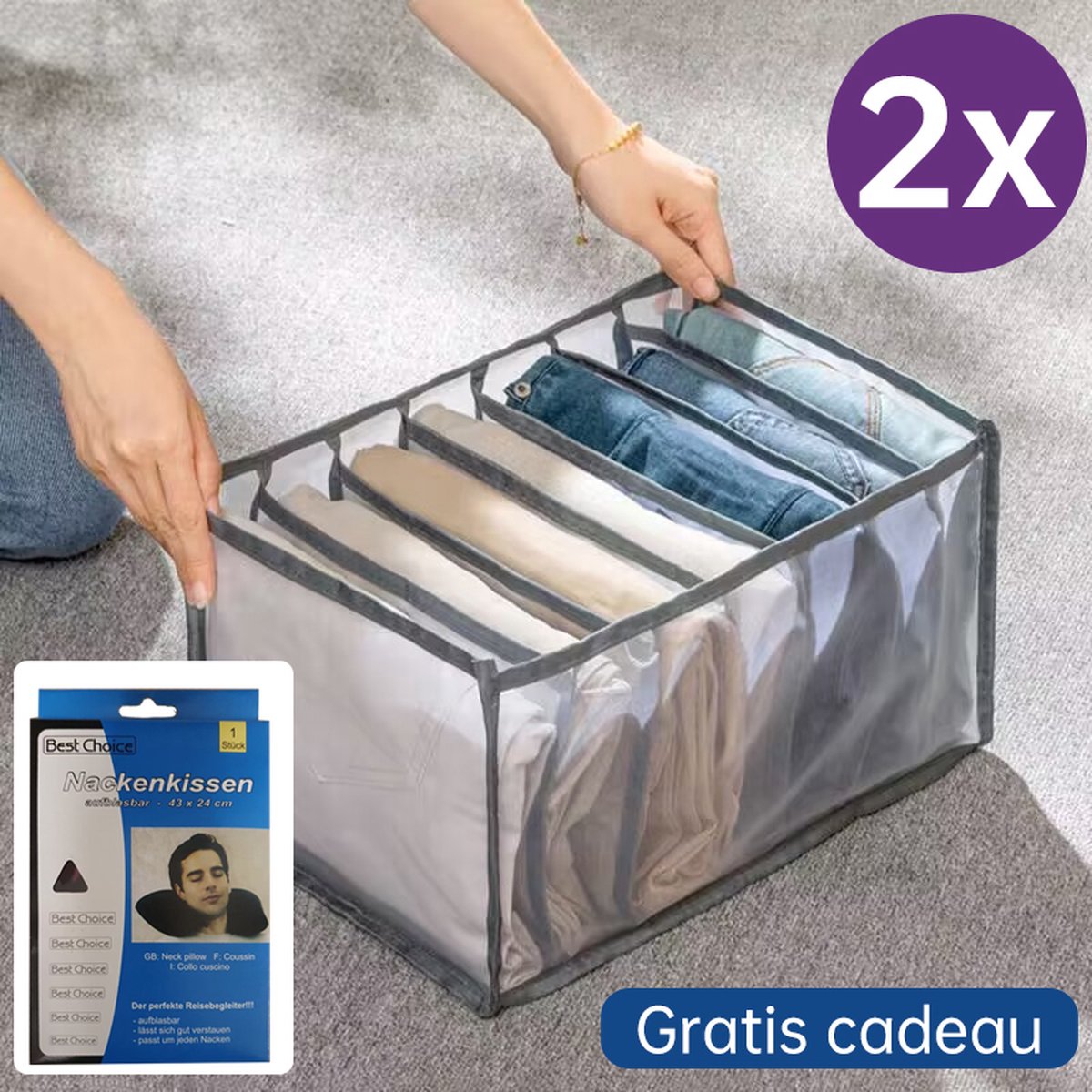 Opbergdozen-lade-organizer voor jeans en broeken - grijs -groot maat 36*25*20