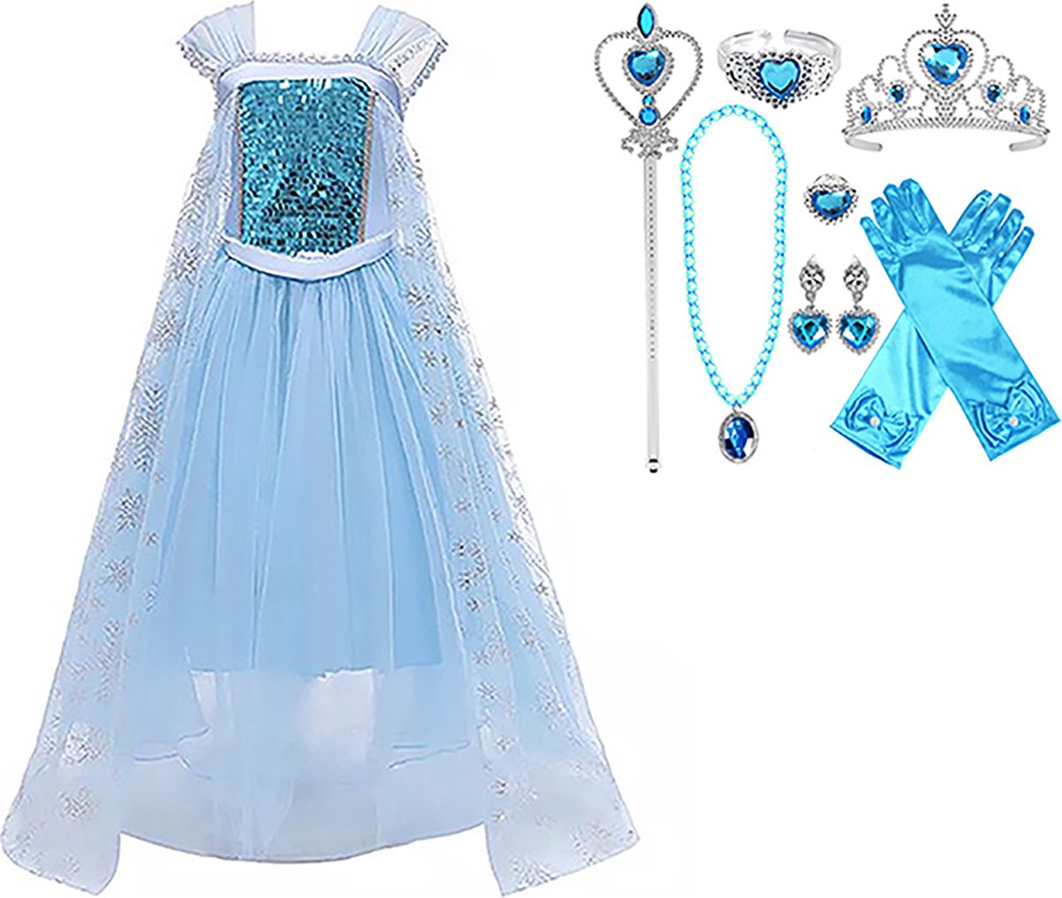 Frozen Elsa prinsessenjurk meisje - inclusief volledig accessoireset - maat 146/152