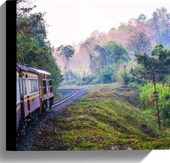 WallClassics - Toile – Train thaïlandais à travers la réserve naturelle verte en Thaïlande – 30 x 30 cm Photo sur toile (Décoration murale sur toile)