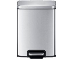 EKO Madison Prullenbak 6L - Argent Mat - Acier Inoxydable - Poubelle à Pédale - Antiempreintes Digitales - Fermeture Amortie