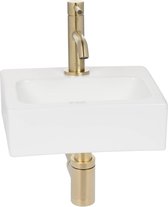 Saqu Mini fonteinset met gouden kraan glanzend wit keramiek