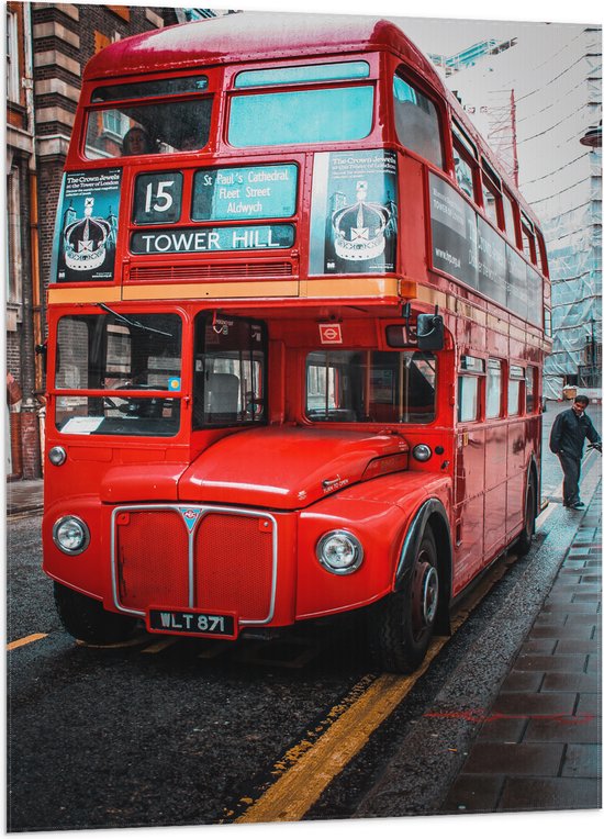 Vlag - Traditionele Rode Bus in Londen, Verenigd Koninkrijk - 70x105 cm Foto op Polyester Vlag