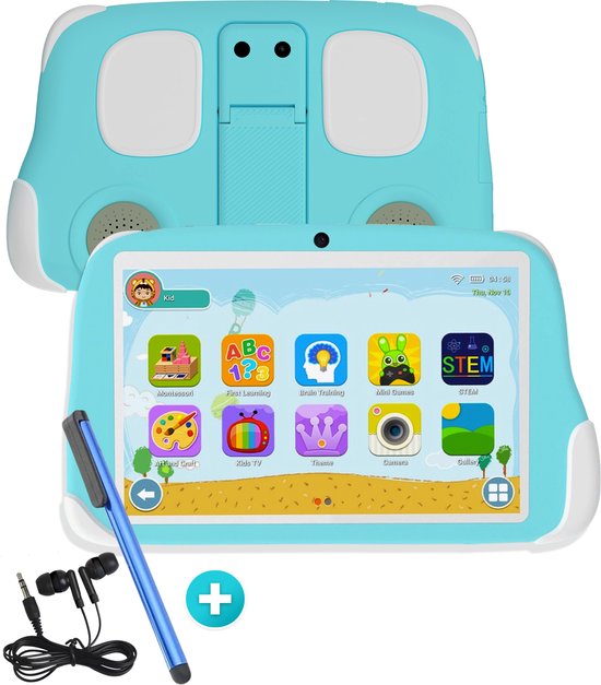 DADO Kindertablet Kinder Tablet Vanaf 3 Jaar – Ouderlijk Toezicht - Android 12 - 32GB - 8 Inch - Oordopjes & Touchpen - Kidsproof