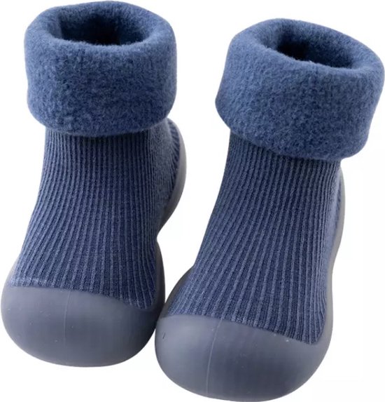 Fleece anti-slip babyschoentjes - Sok sloffen - Eerste loopschoentjes van Baby-Slofje - Effen blauw maat 20/21