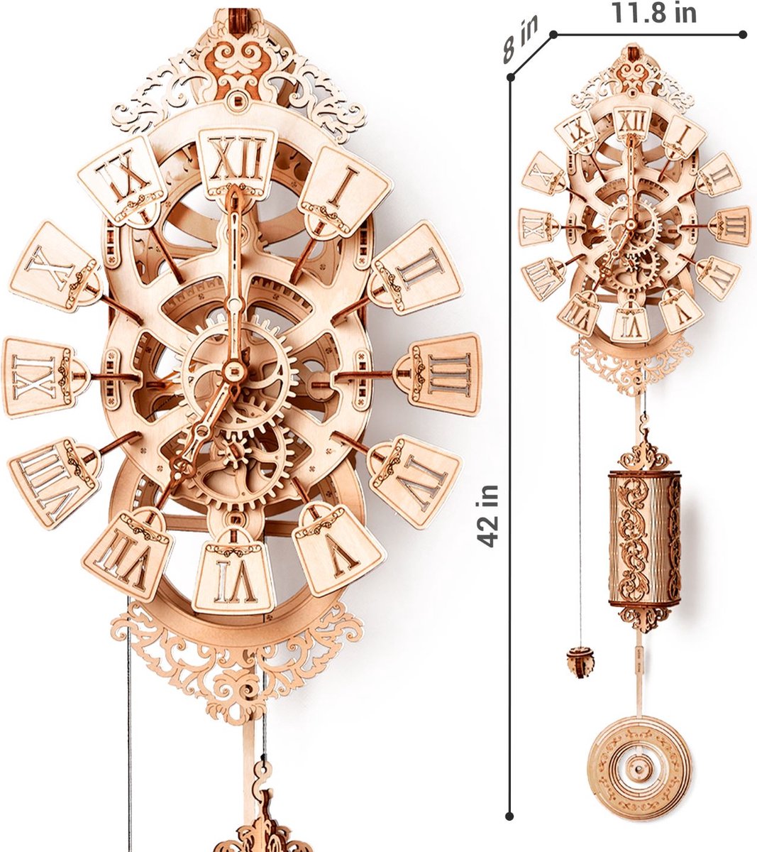 Wood Trick - Modelbouw 3D houten puzzel – Slingerwandklok - Pendulum Wall Clock (WDTK035) – 251 stuks - Geen lijm noch verf nodig — afbeelding 4