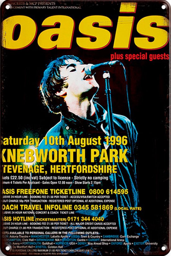 Signs-USA - Concert Sign - métal - Oasis - Knebworth 1996 - 20x30 cm