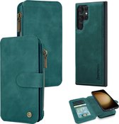 Casemania Hoesje Geschikt voor Samsung Galaxy S23 Ultra Emerald Green - 2 in 1 Magnetic Book Case met Rits