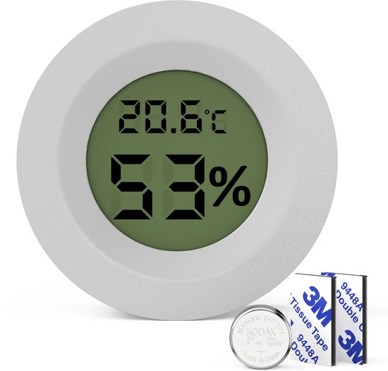 Tool Meister TM2 - Hygrometer & Thermometer voor Binnen/Buiten en Koelkast - Luchtvochtigheidsmeter - Vochtigheidsmeter - Weerstation - Digitaal - Wit 1 stuk - Incl Batterij