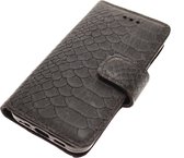 Made-NL Handgemakte Geschikt voor Apple iPhone 12 mini book case antraciet slangenprint leer robuuste hoesje