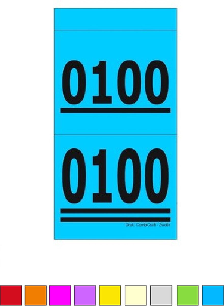 CombiCraft Nummerbloks – 6 Boekjes, 1000 Dubbele Nummers Per Stuk, Van 1-1000, In Kleuren Wit/Blauw/Oranje/Roze/Groen/Geel, Voor Loterijen & Garderobe