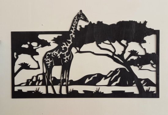 wanddecoratie - out of Afrika - giraffe - hout - XXL - L115 cm H 70cm