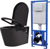 vidaXL Toilette suspendue avec réservoir noir en céramique dissimulé